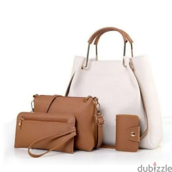 شنط يد حريمي مع شنطه كروس صغيره باللون الكافيه