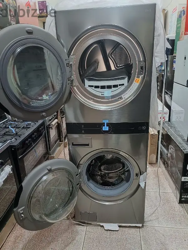 غسالة LG ووش تاور 21 كيلو بمجفف 16 لون فضي