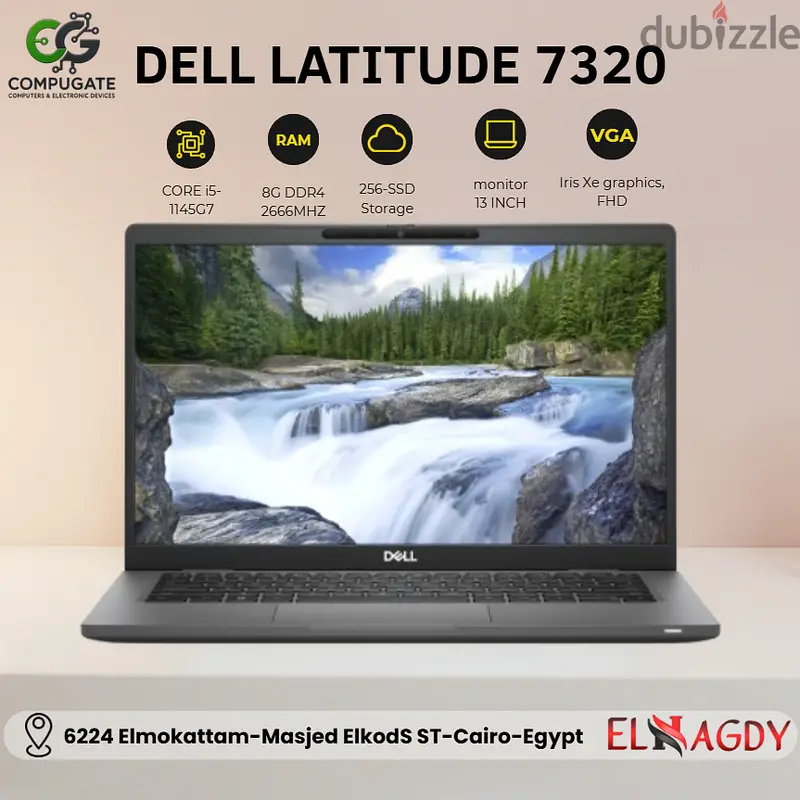 Dell 7320 بمعالج i5 جيل 11، 8GB RAM، 256SSD، شاشة FHD 13 بوصة